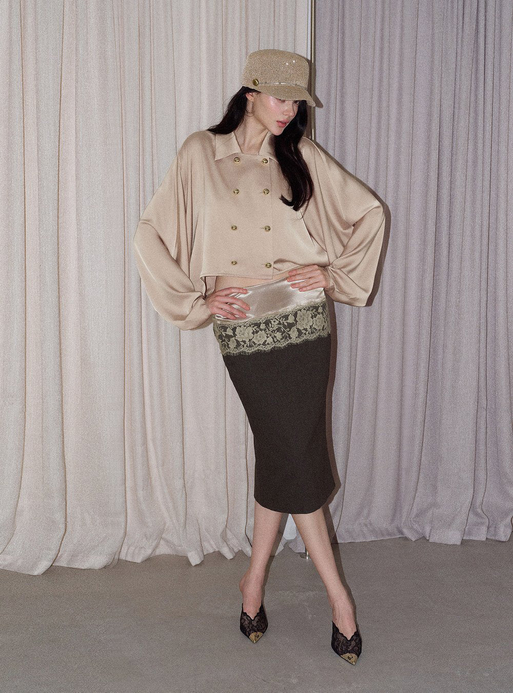 Champagne Satin Batwing Top