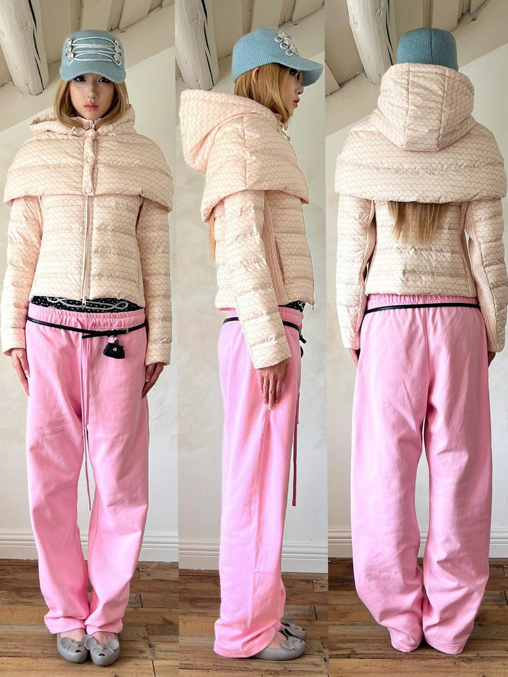 95% White Duck Down Detachable Hood Short Waterproof Polka Dot Down Jackets