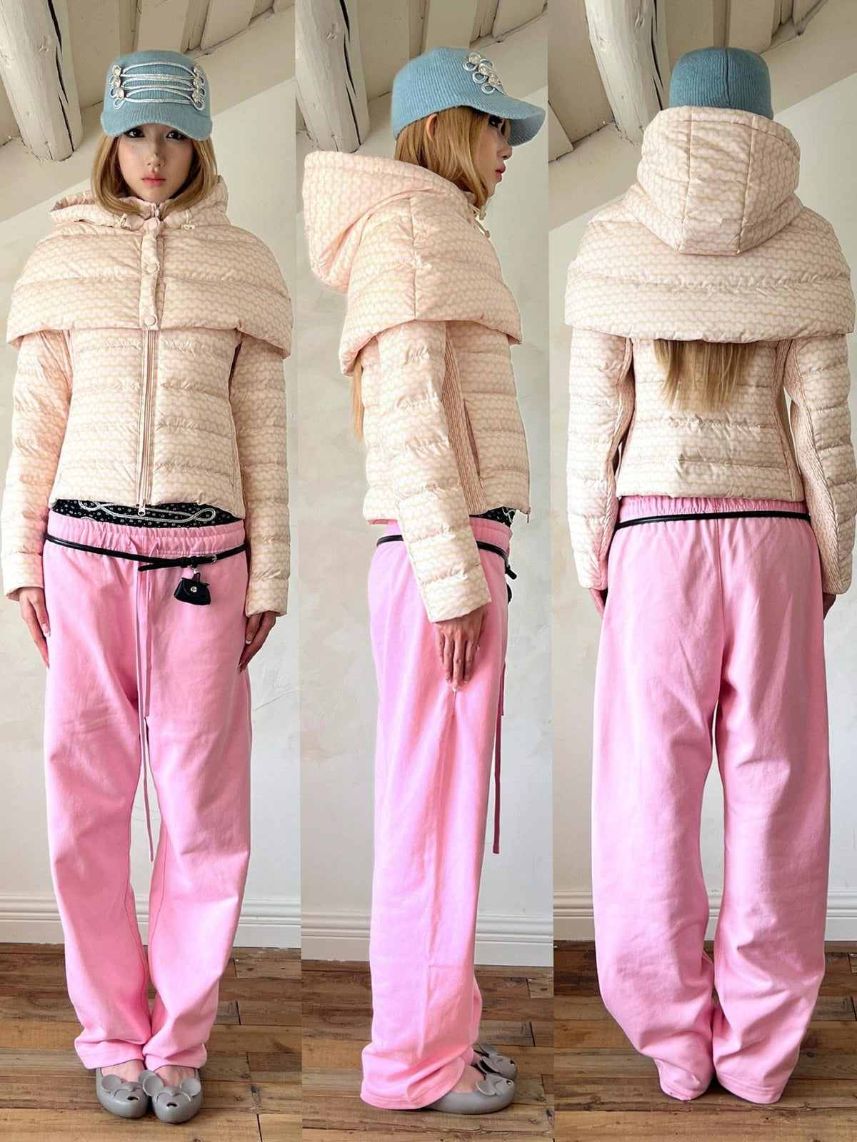 95% White Duck Down Detachable Hood Short Waterproof Polka Dot Down Jackets