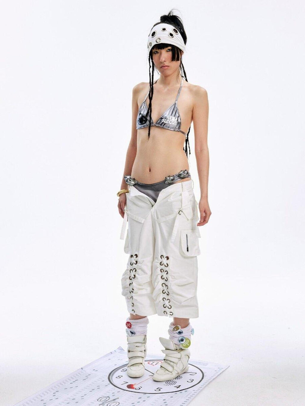 Original Design Halter Short Top Heart Print Silver Gray Bikini