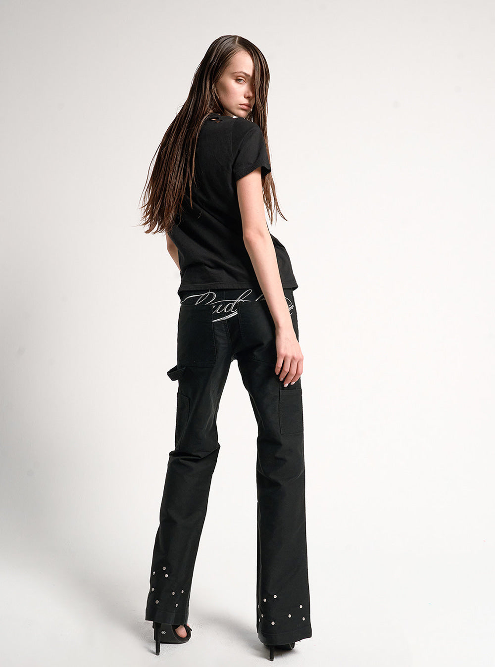 Black Rivet Micro Flare Pants