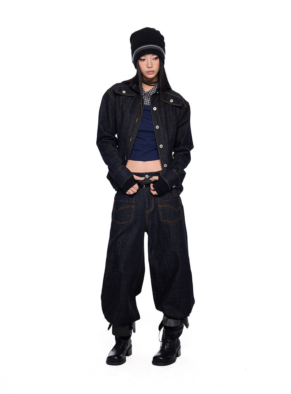 Corset Line Raw Denim Jacket (2color)