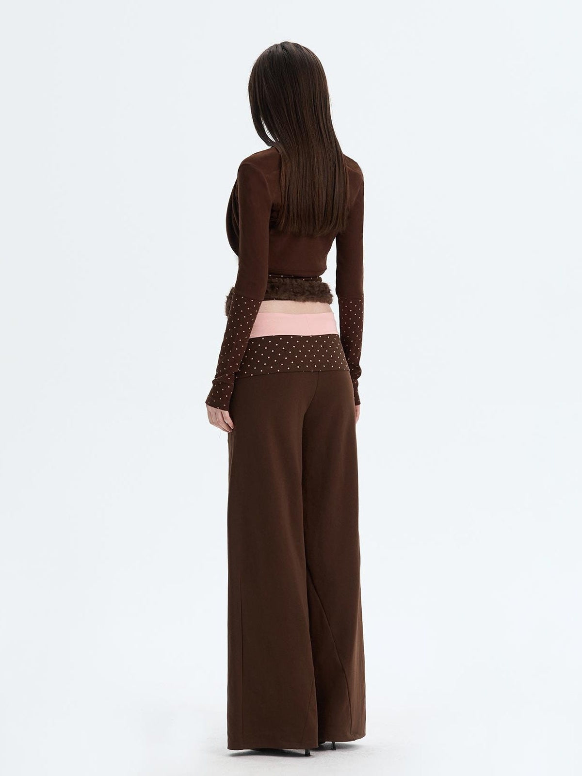 Polka Dot Patchwork Three Piece Long Sleeve Women Long Pants Top & Pants Sets
