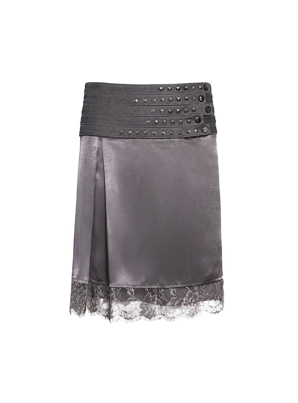 Noir Stud Satin Lace Skirt