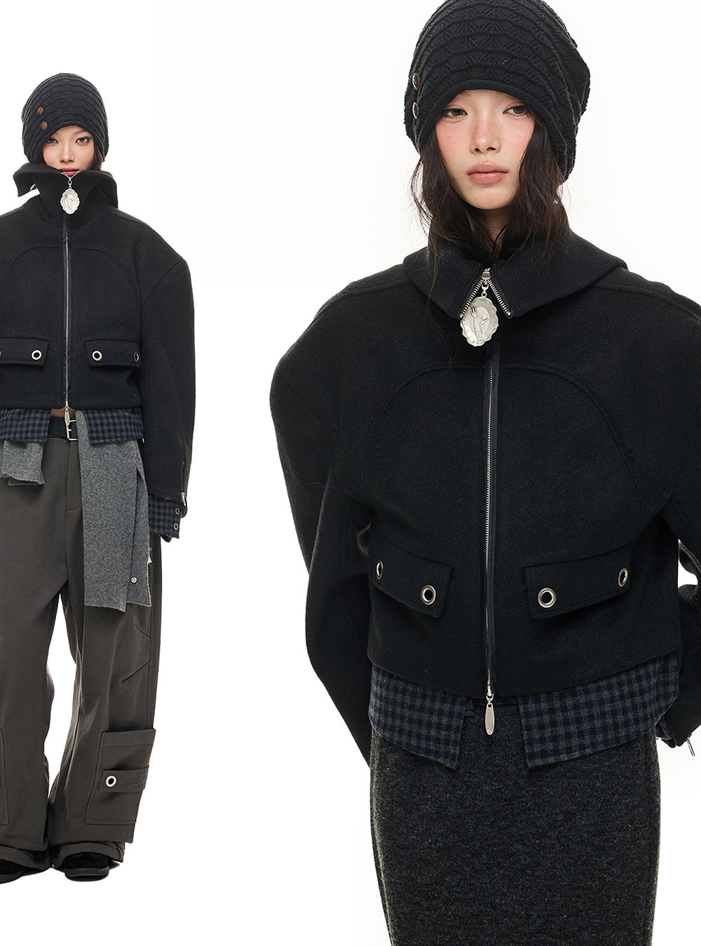 Wide-Shoulder Cropped Oversize Jacket