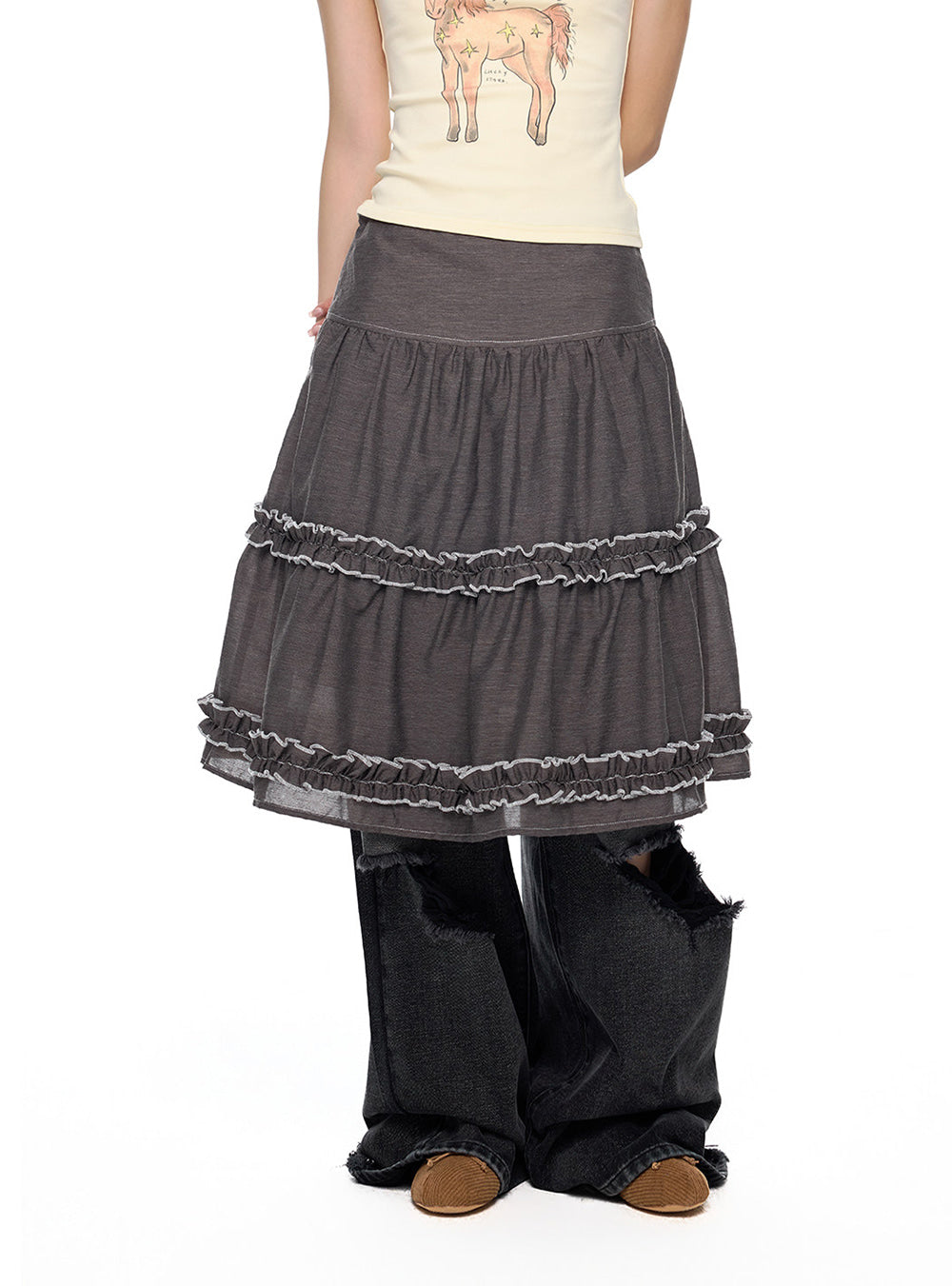 Soot Ruffle Drift Skirt (2color)
