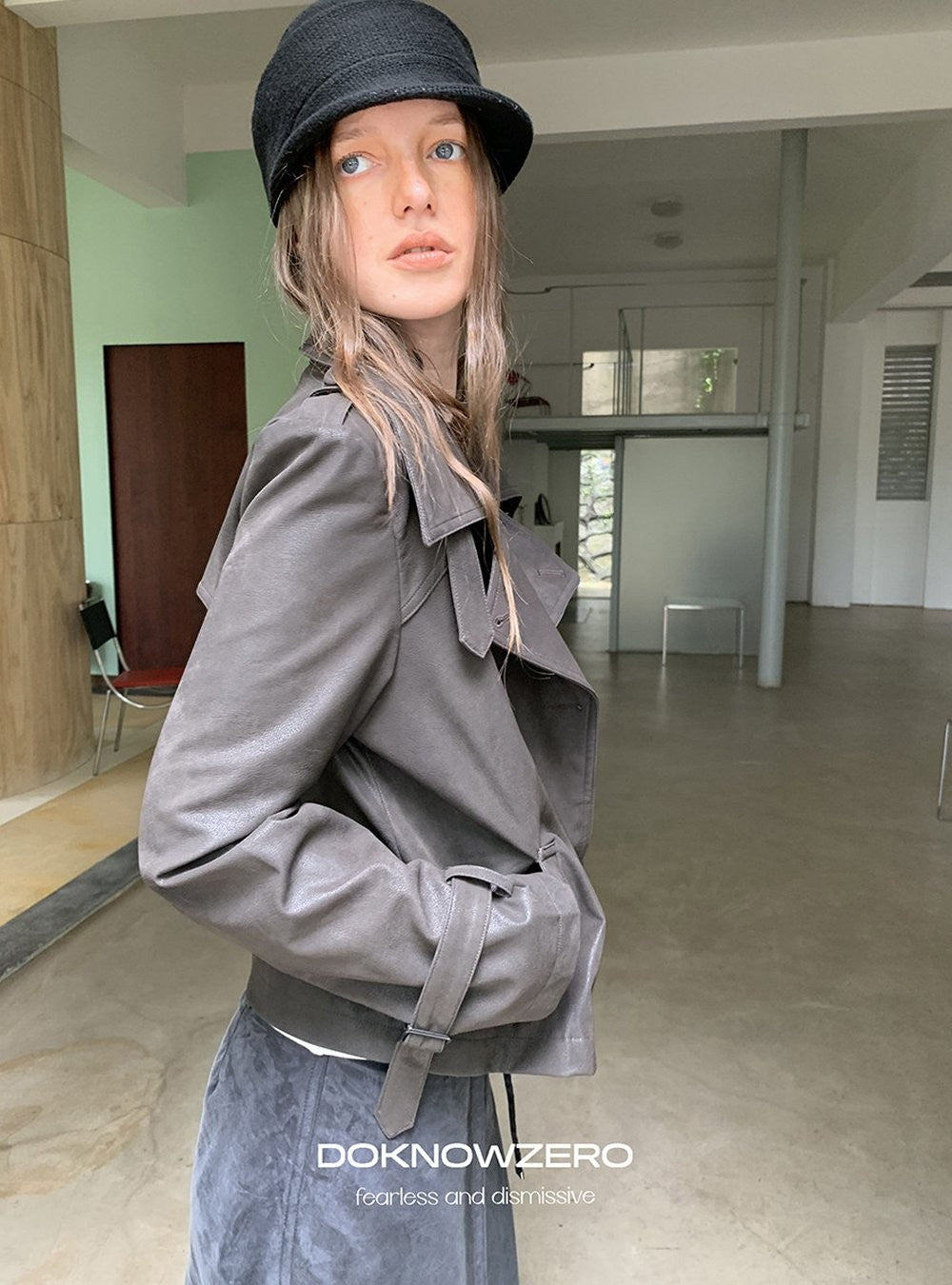 Dark Brown Double Button PU Jacket
