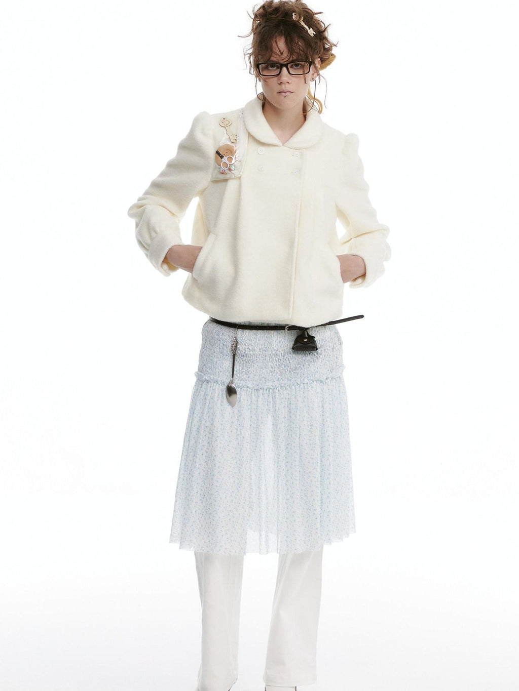 Cozy Faux Lambswool Double Breasted Puff Short Doll Collar Women Cropped Jackets
