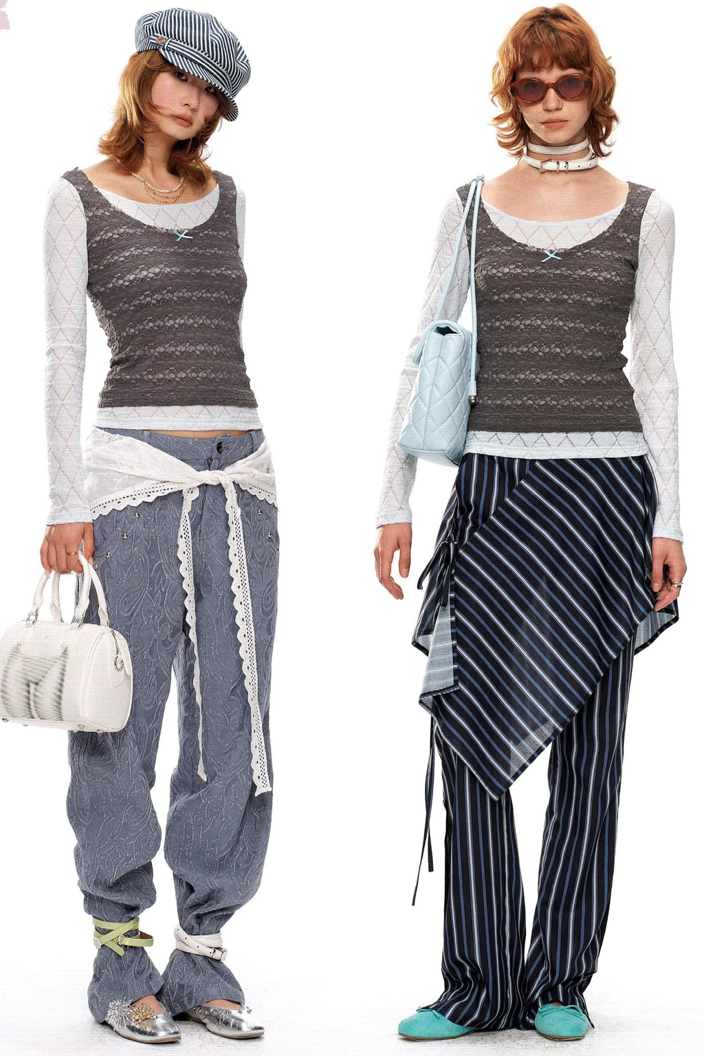 Blue-Gray Lace Knit Top
