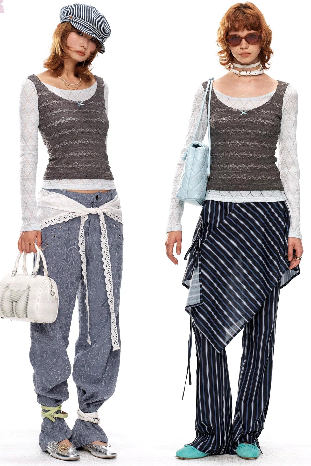 Blue-Gray Lace Knit Top