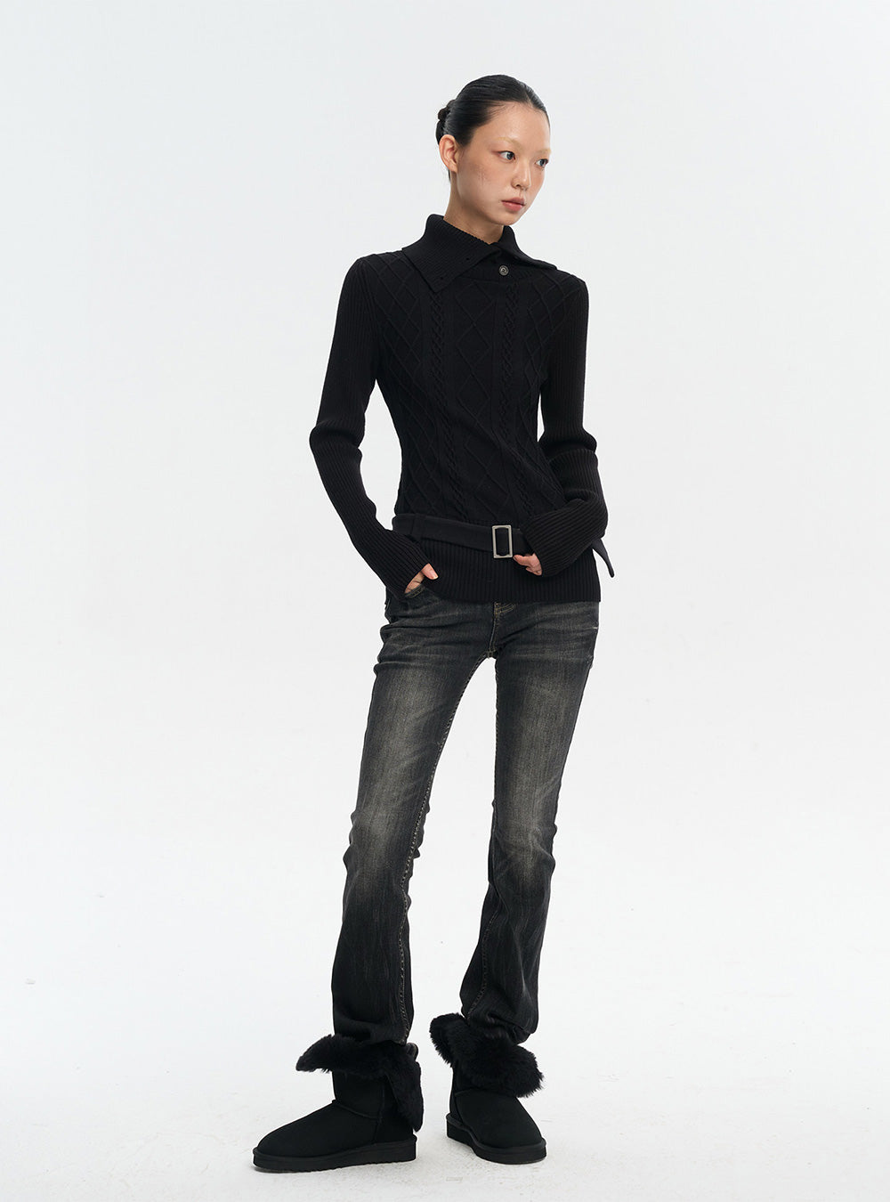 Solid Highneck Slim Knit Base Top