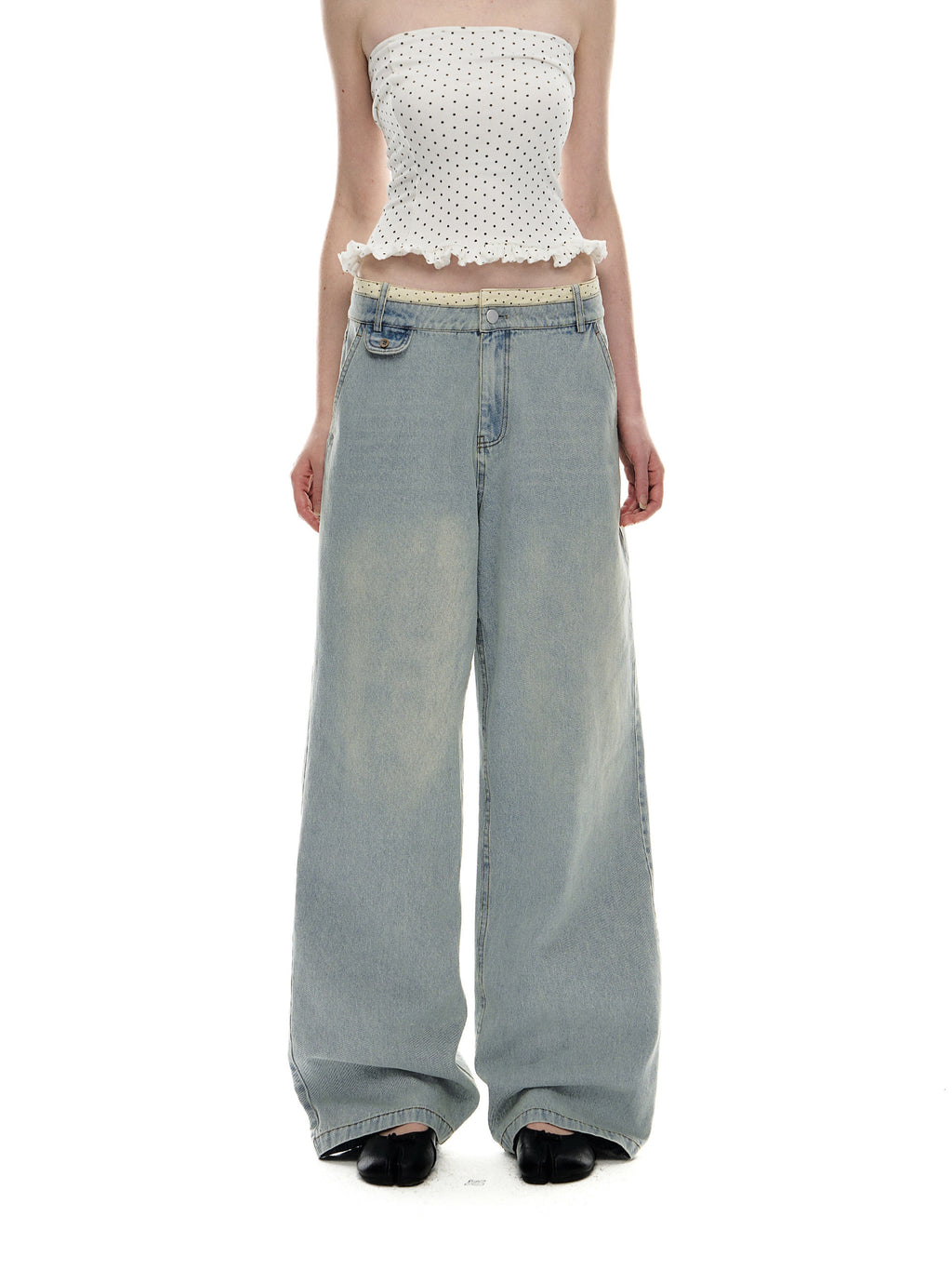 Romance Nanci Contrast Waist Low-Rise Straight Jeans