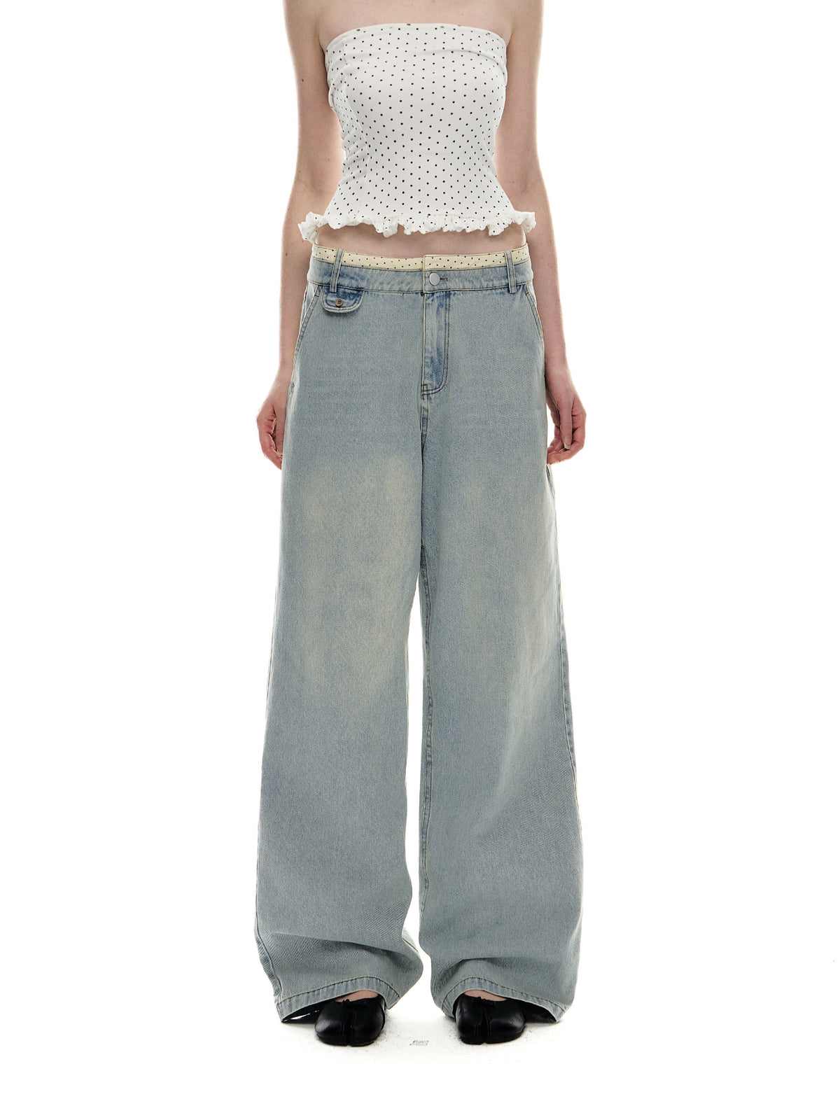 Romance Nanci Contrast Waist Low-Rise Straight Jeans