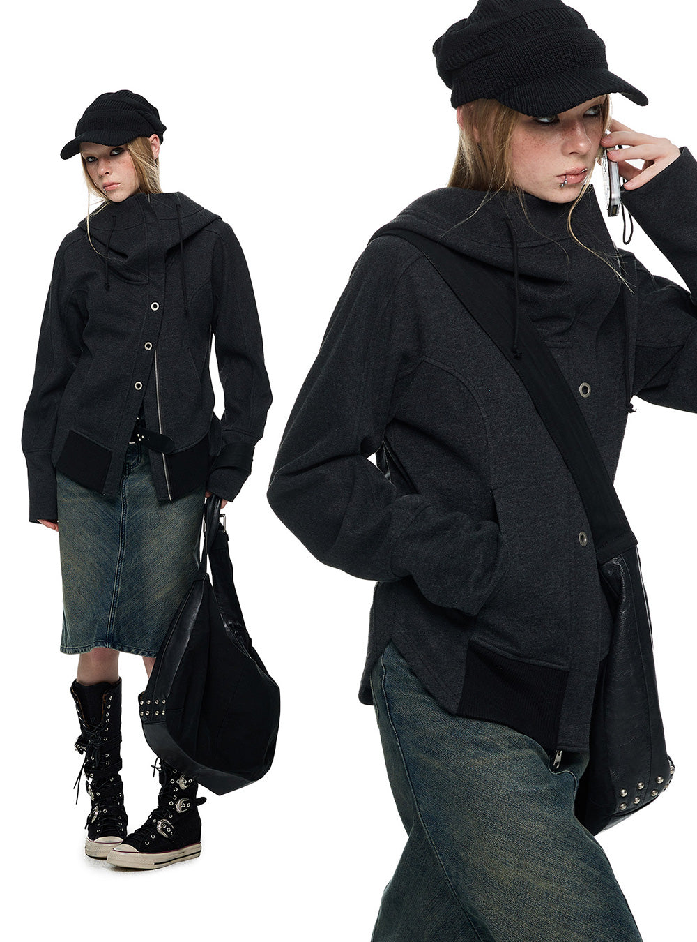 Sculpted Hooded Knit Zip Jacket