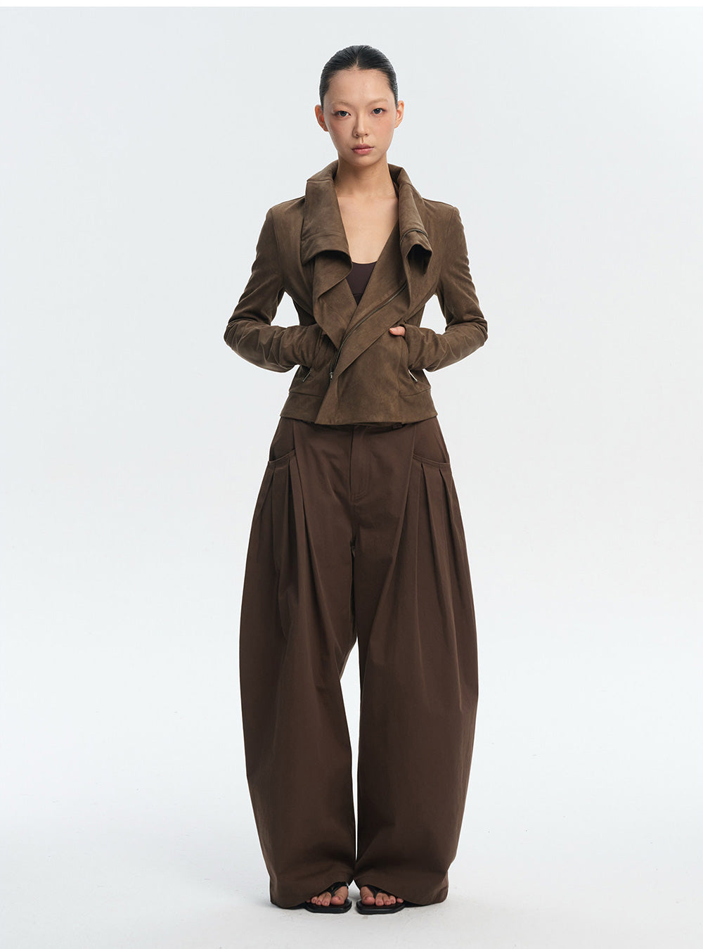 Asym Fold Collar Short Jacket (2color)
