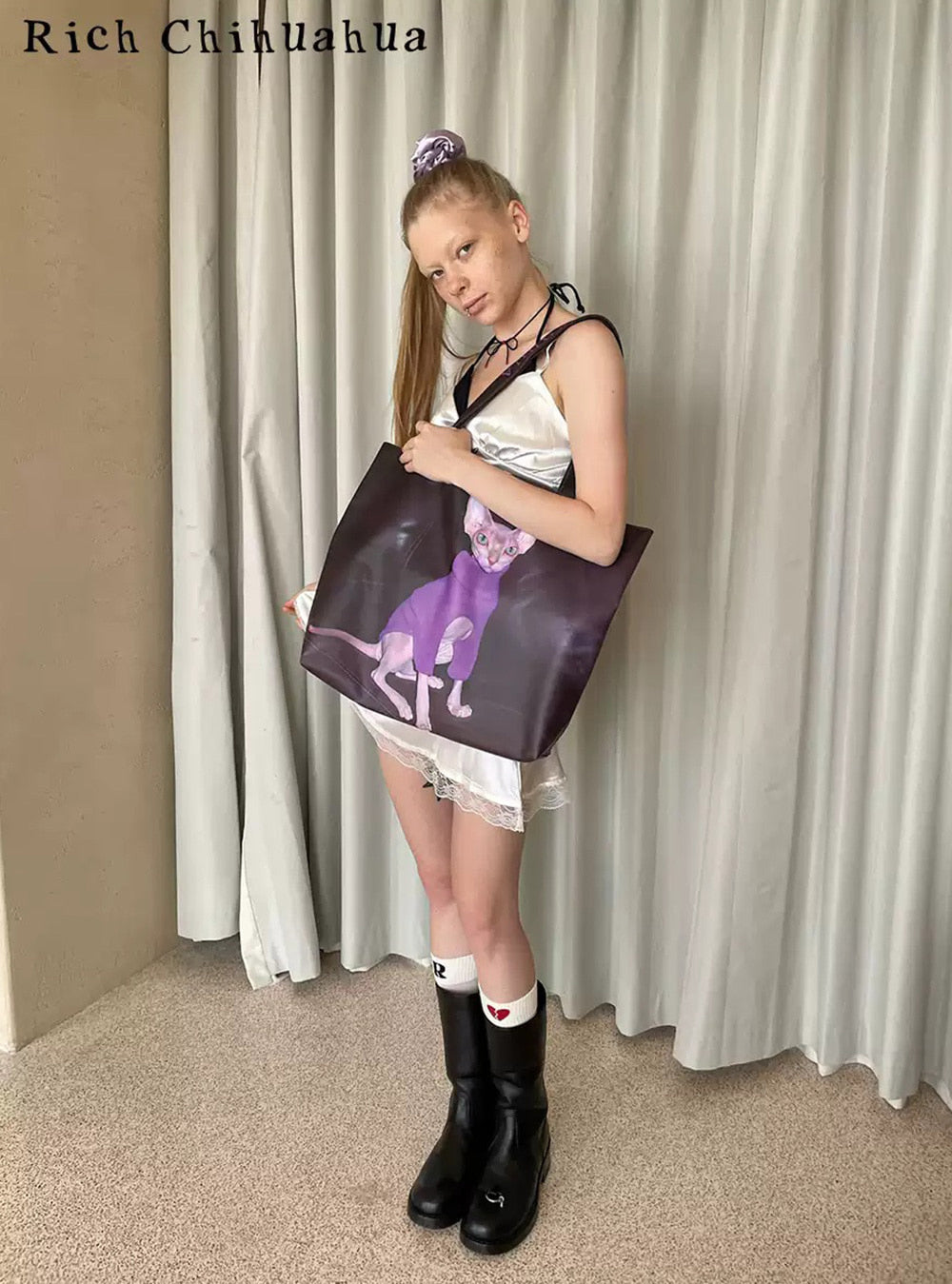 Dark Purple Cat Casual Tote Bag