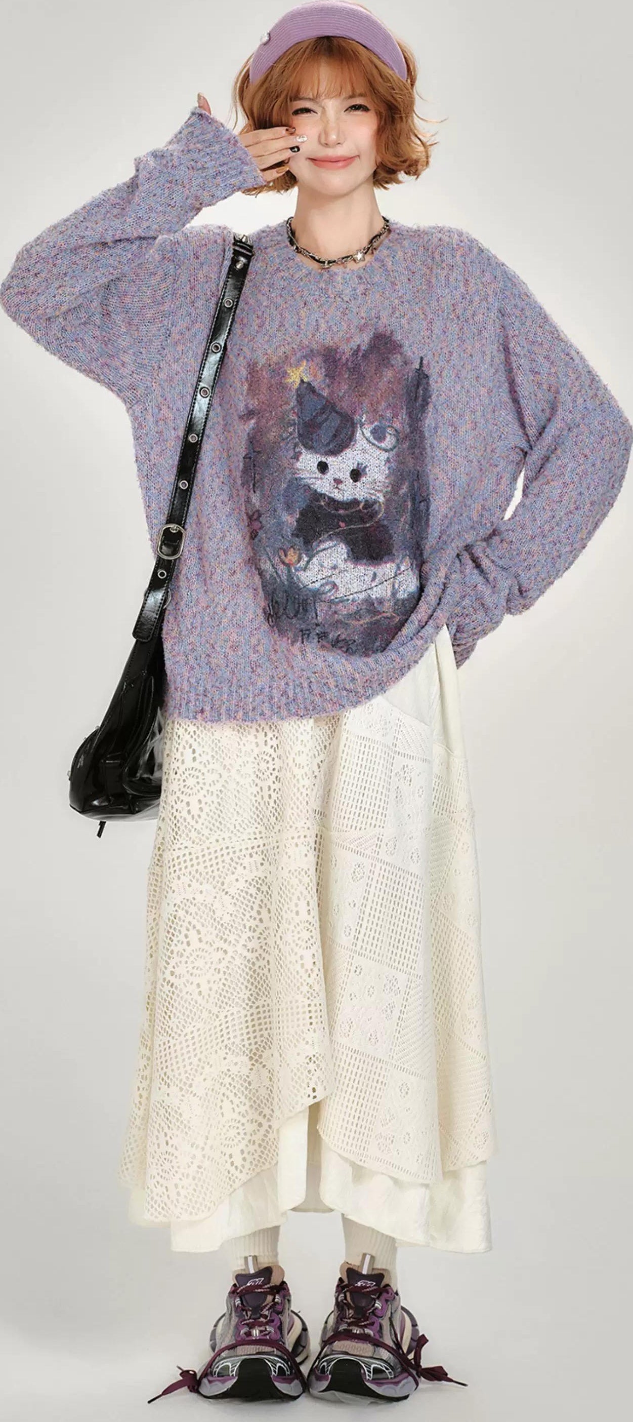 Girlyhalo |  RETRO PRINTED KNITTED SWEATER【ID:TN00008】