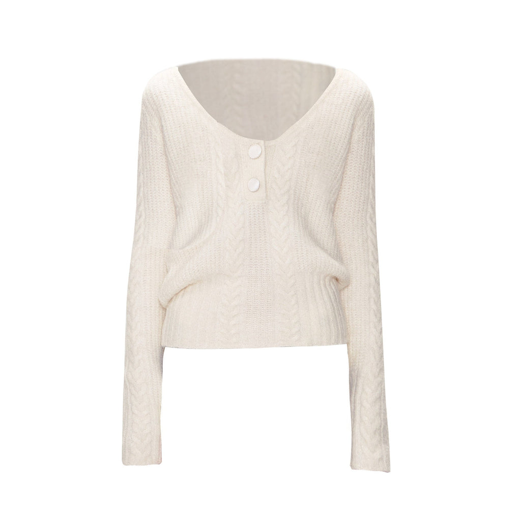 Soft Vintage Oversized Button V-neck Pullover Knit Wool Blend Girls Sweaters