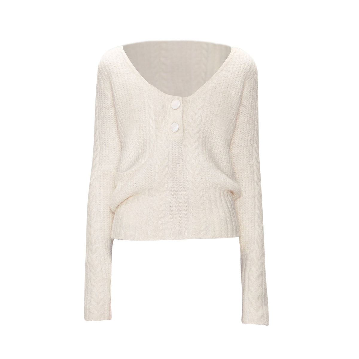 Soft Vintage Oversized Button V-neck Pullover Knit Wool Blend Girls Sweaters