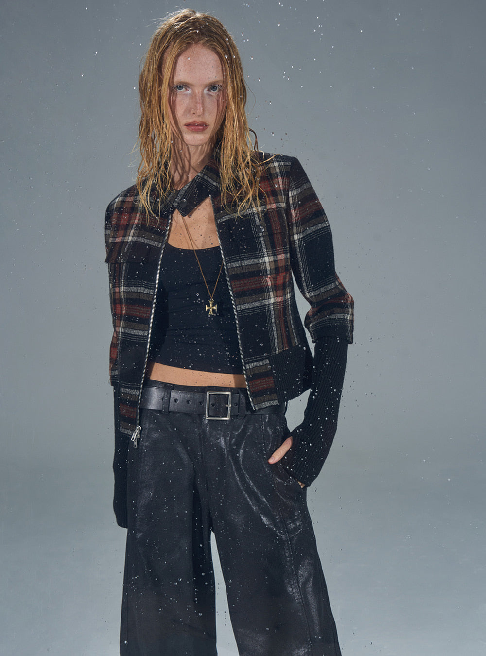 Retro Red-Black Plaid Wool Slim Jacket