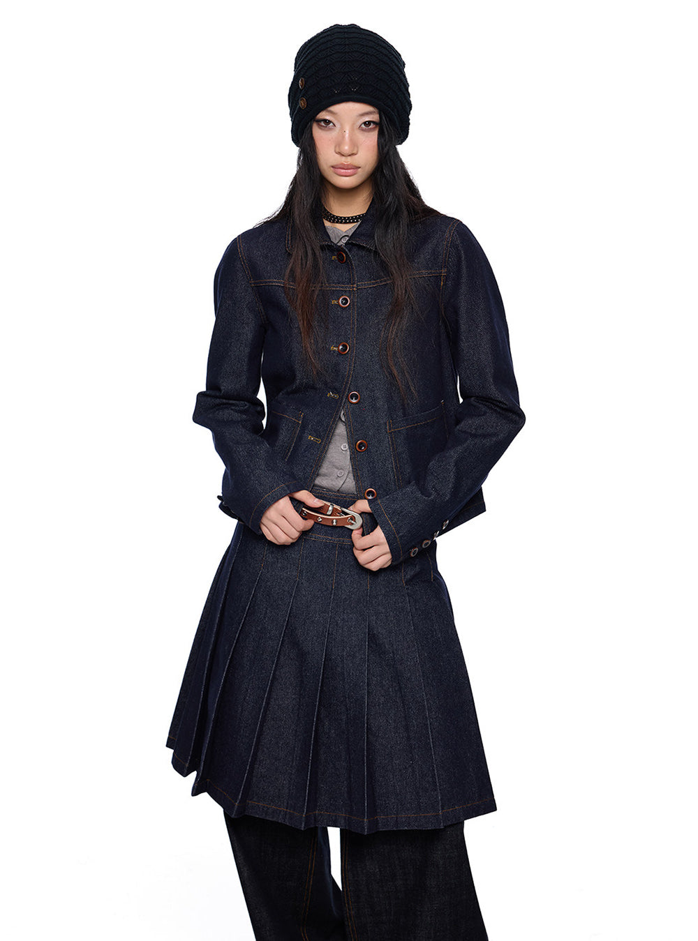 Vintage Stitch Denim Jacket & Skirt