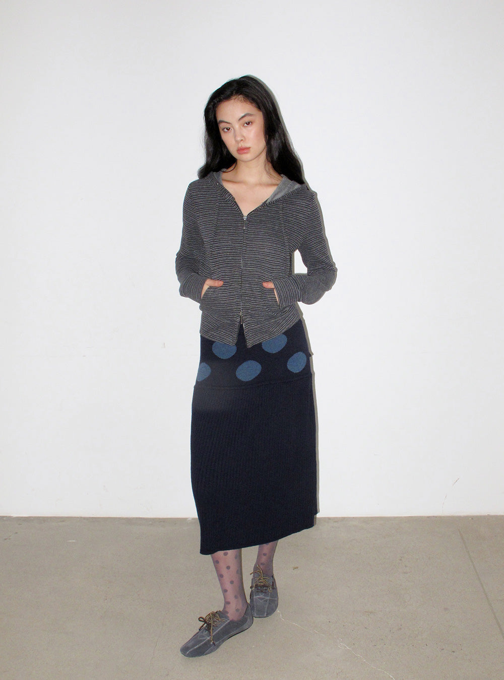 Basic Cropped Striped Hooded Jacket (2color)