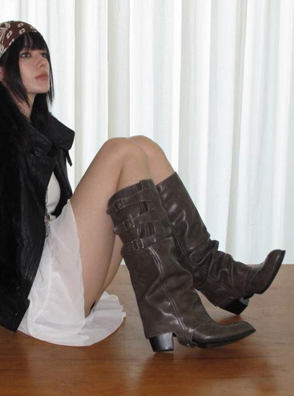 Western Triple Buckle Tall Boots (2color)