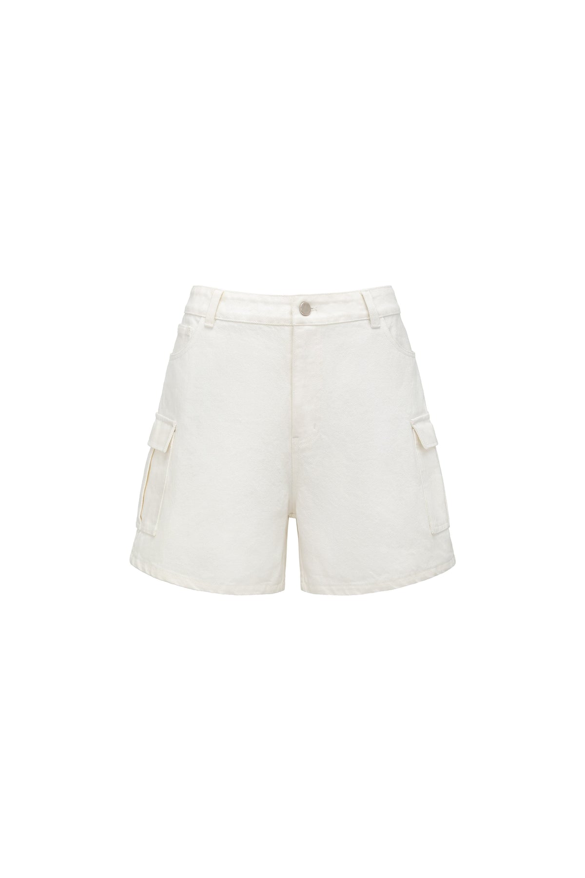 White Vintage Bermuda Cargo Button Fly Pocket Women'S Cotton Denim Shorts