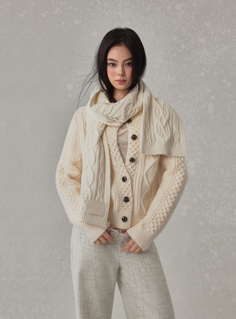 Ivory Cable Button Cardigan
