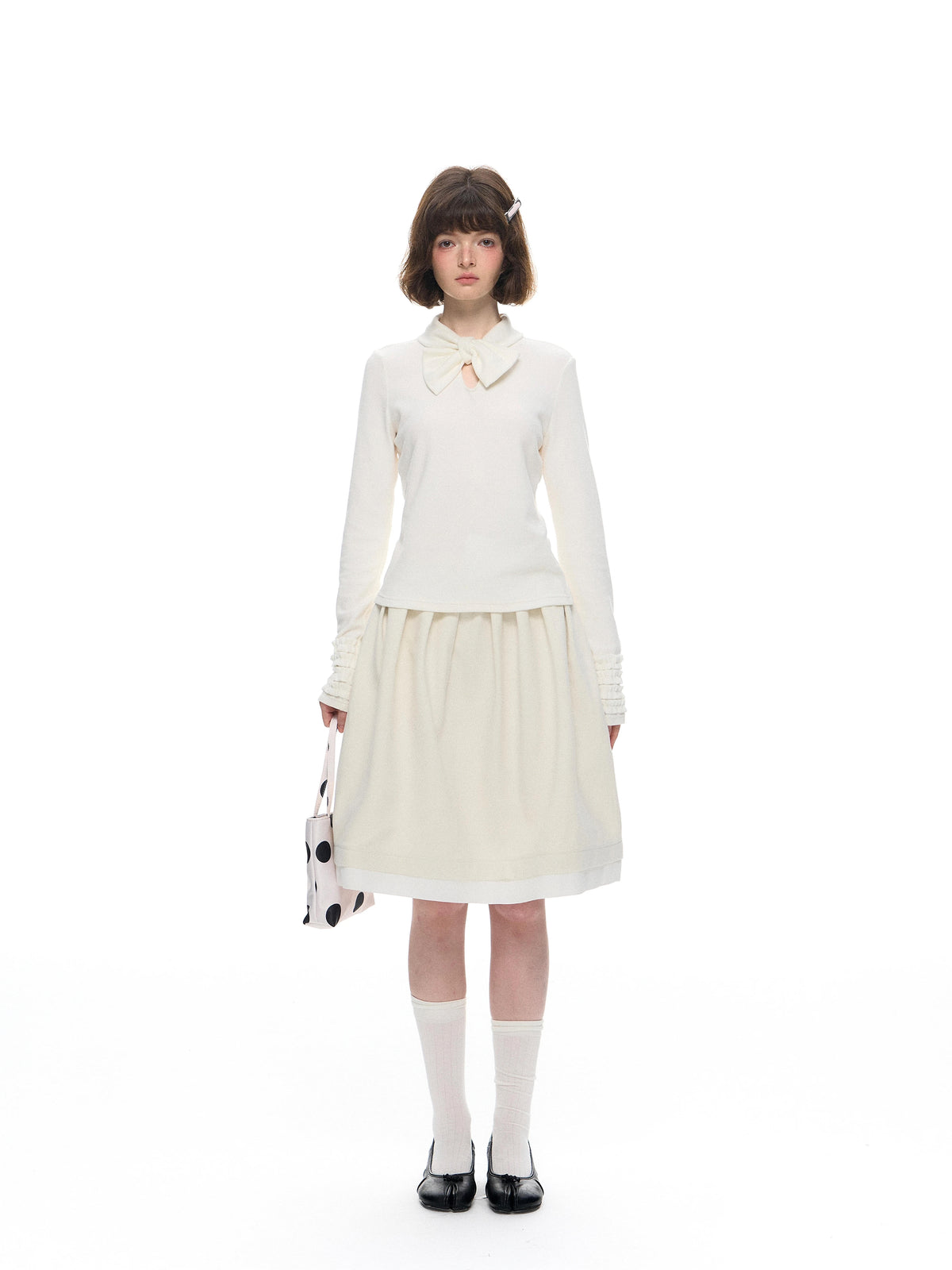 Romance Nanci White Bow Collar Lace Long Sleeve