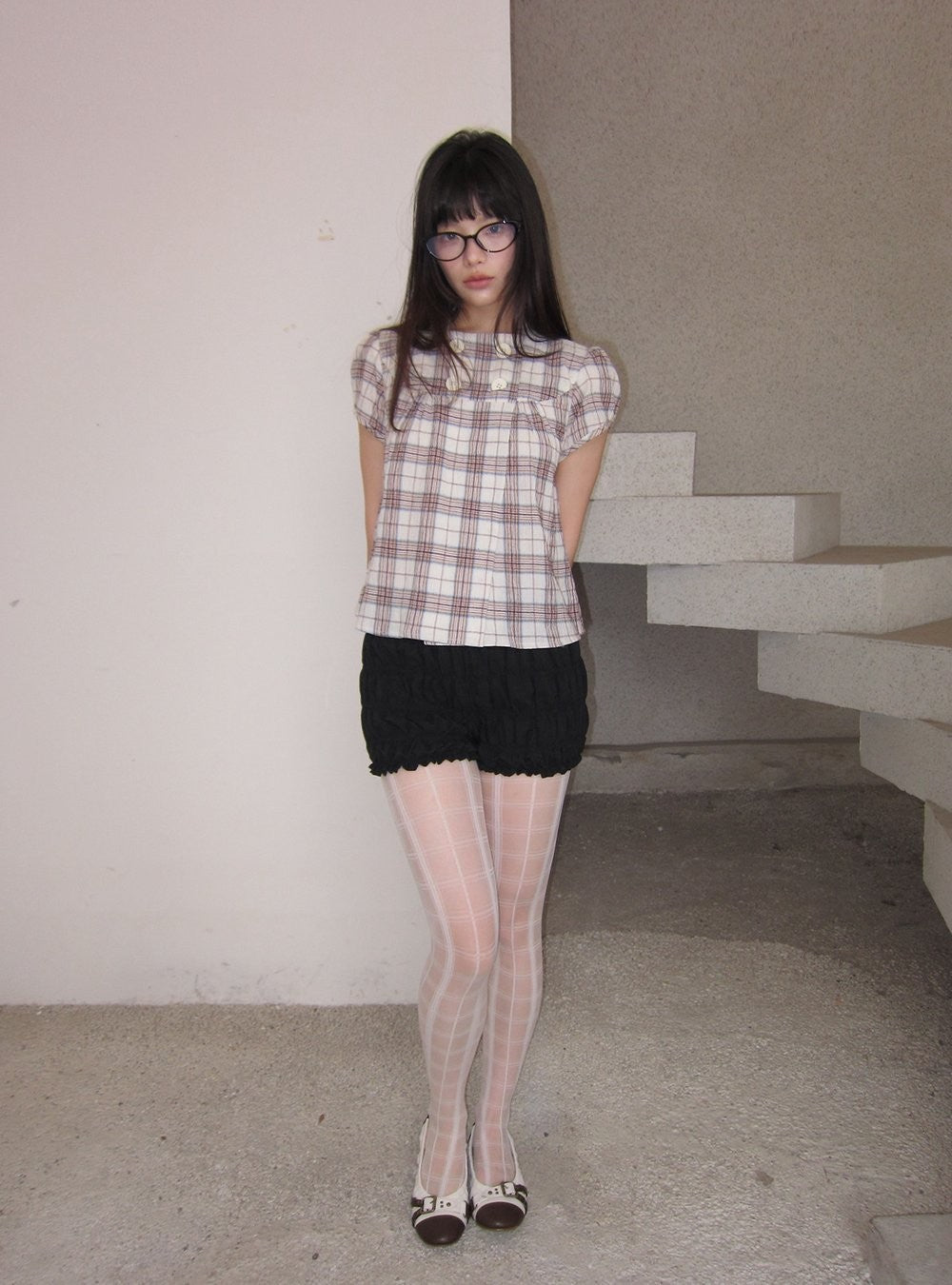 Plaid Double Button Top