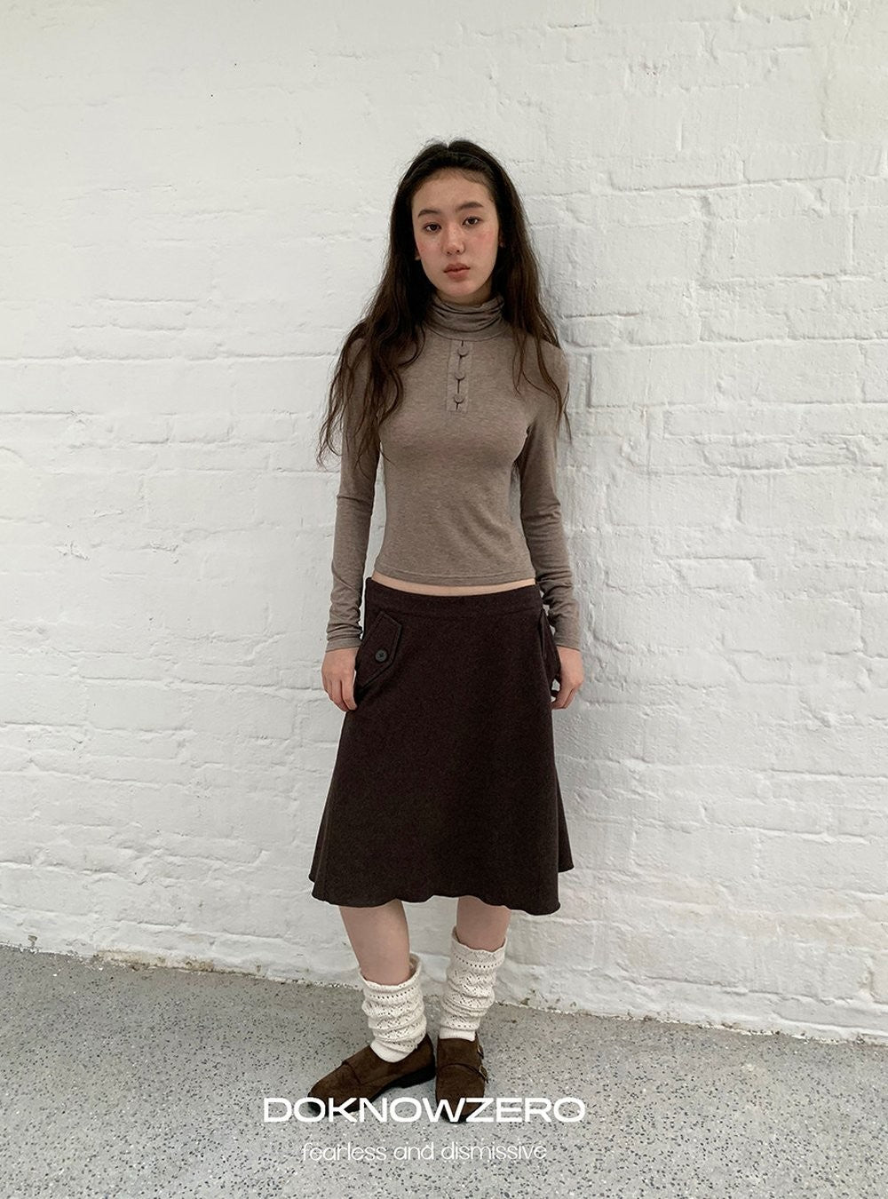 Camel Button Turtleneck Top