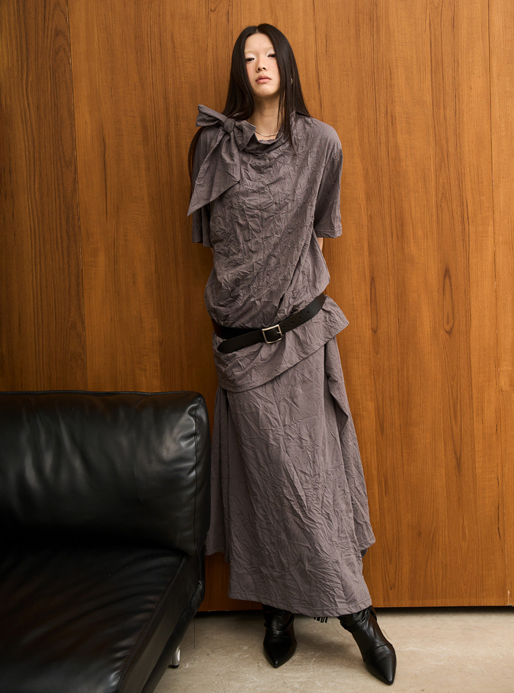 Wrinkled Texture Layered Pleated Skirt