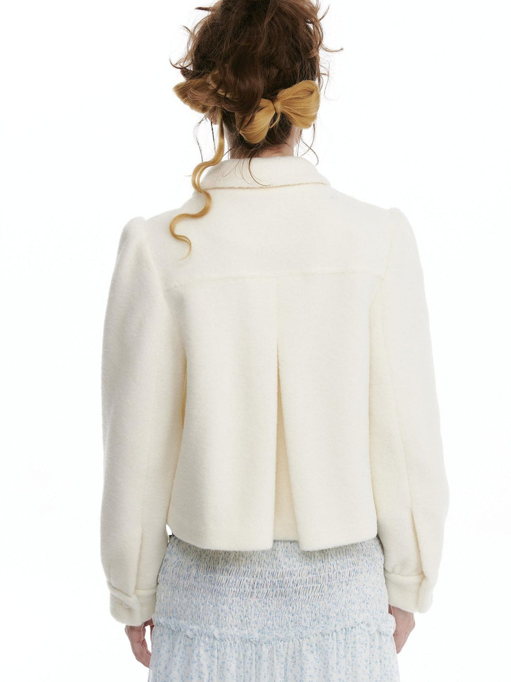 Cozy Faux Lambswool Double Breasted Puff Short Doll Collar Women Cropped Jackets