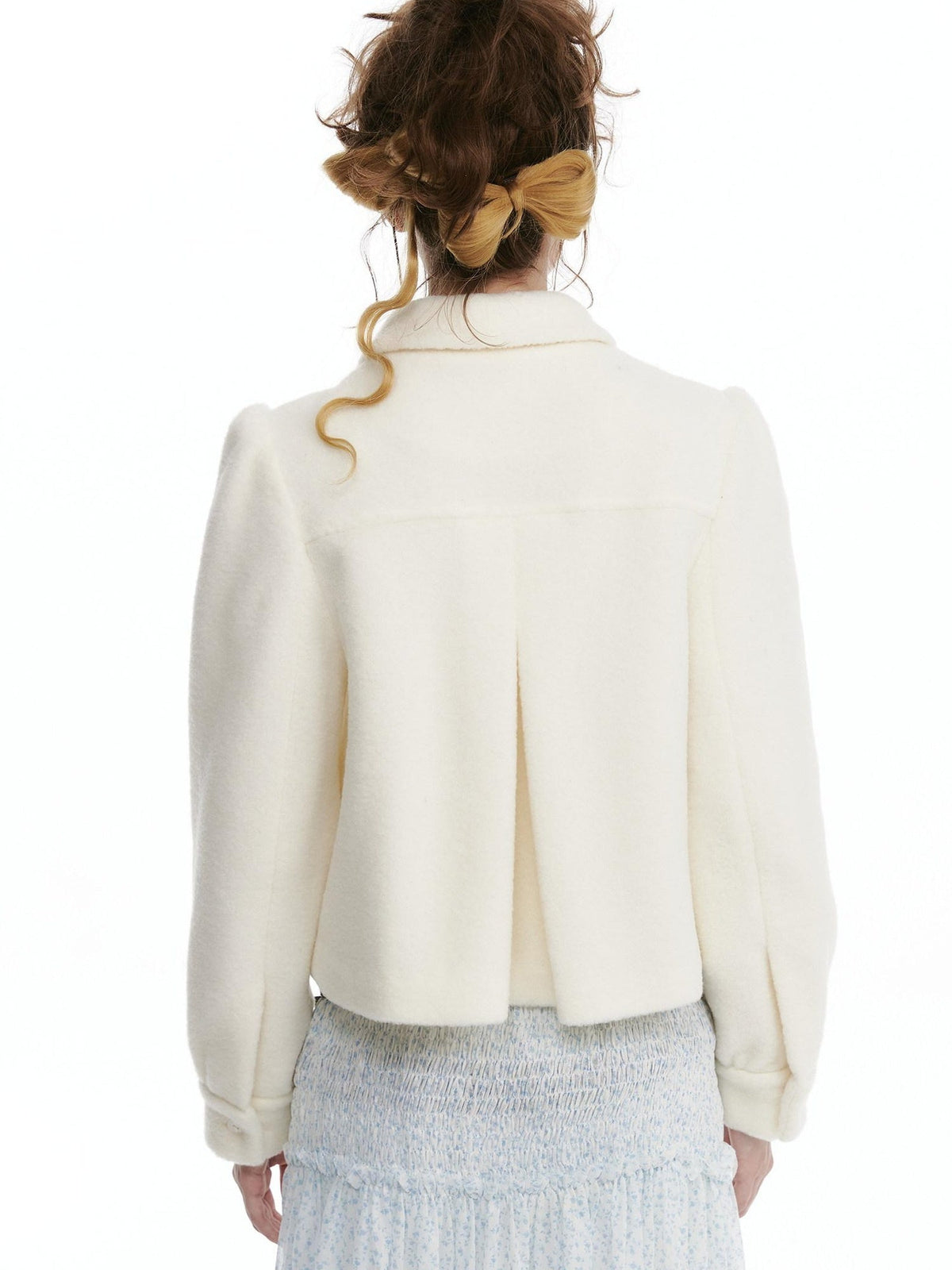 Cozy Faux Lambswool Double Breasted Puff Short Doll Collar Women Cropped Jackets