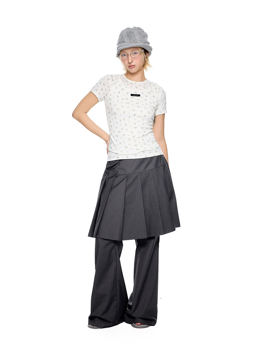 Layer Trick Pleats Skirt Flare Pants