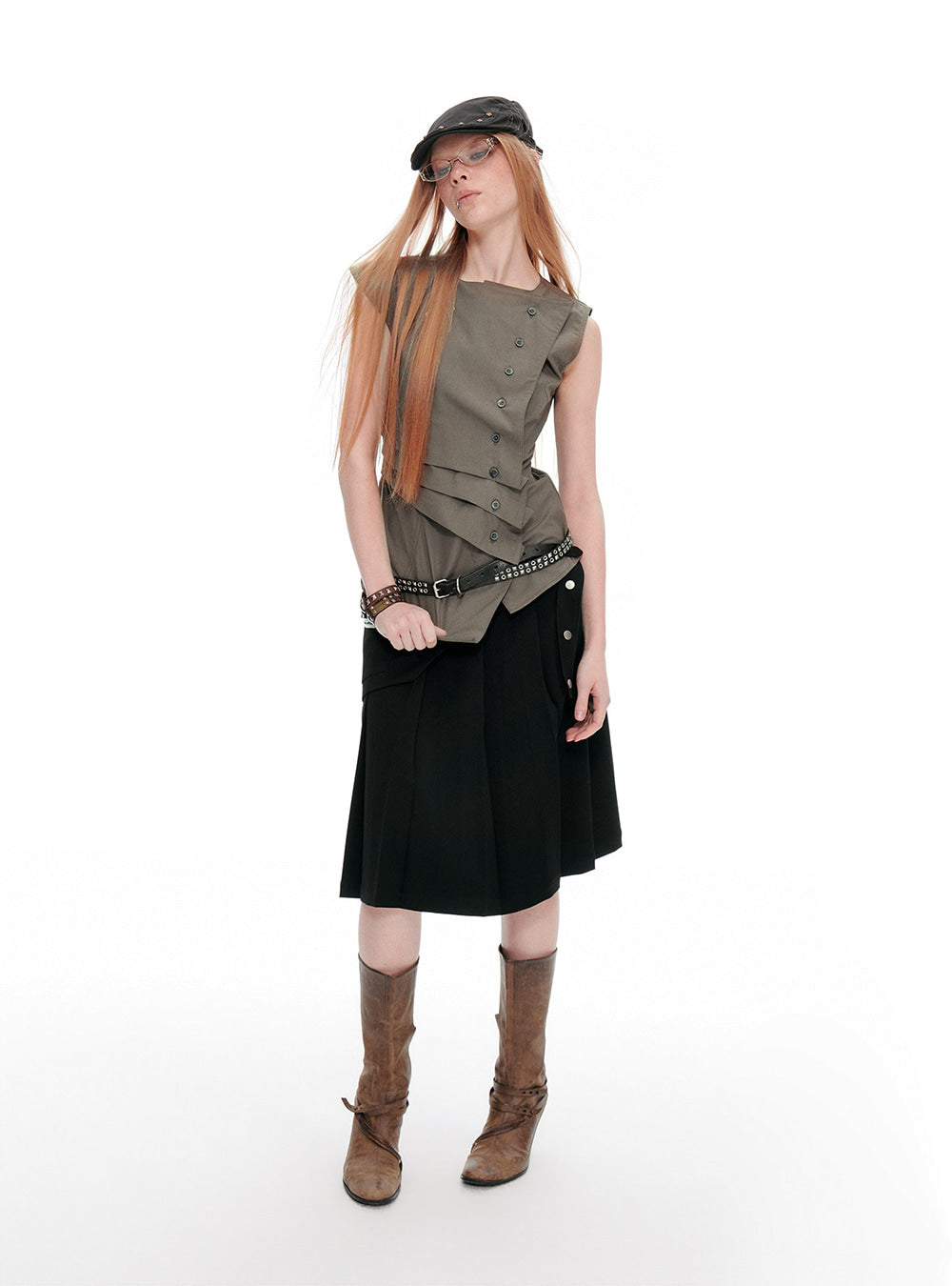 Origami Drape Button Top