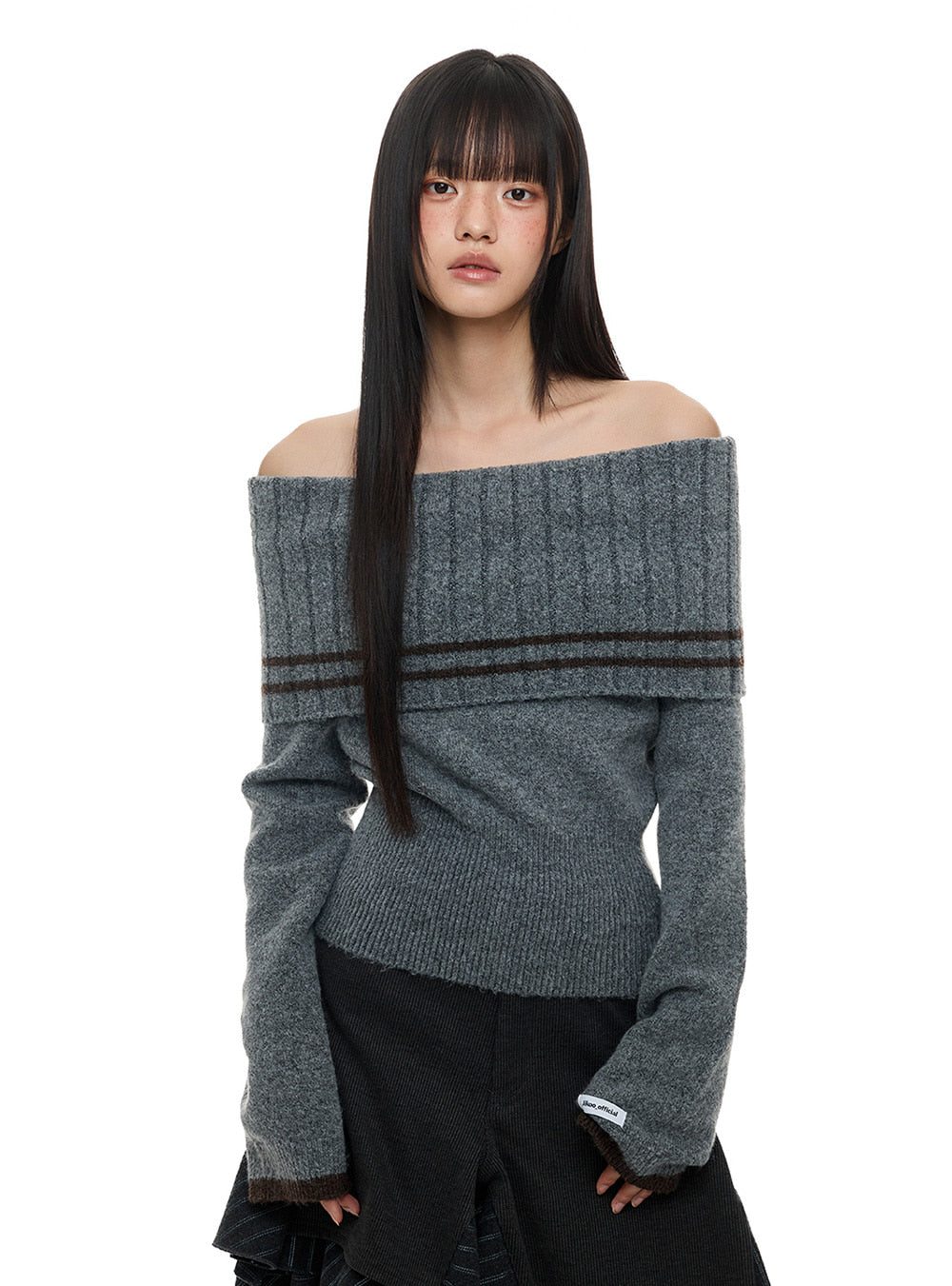 Cashmere Off-Shoulder Grey Sweater