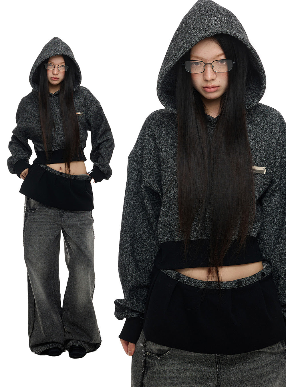 Charcoal Detachable 2-Way Hooded Sweatshirt