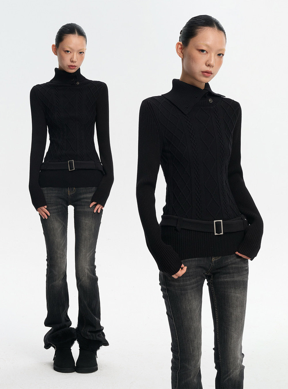 Solid Highneck Slim Knit Base Top