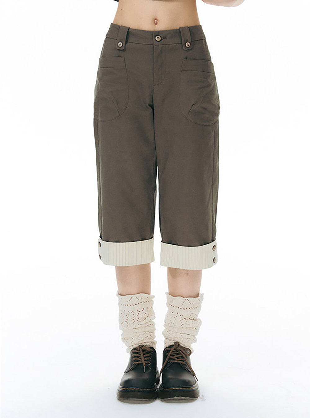 Foldable Hem Pocket Capri Pants