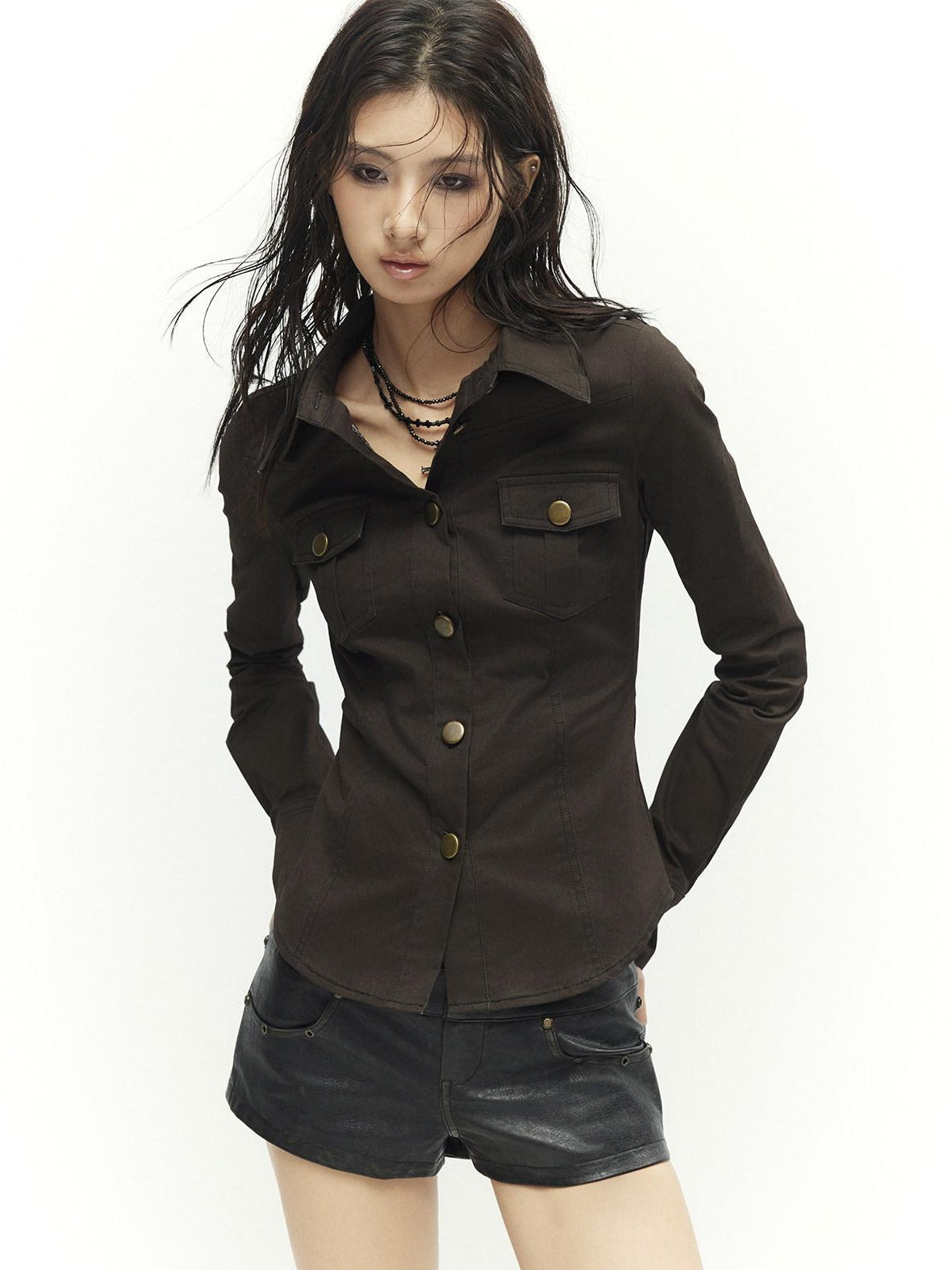 Soft Vintage Slim Fit Button Front Collared Long Sleeve Cotton Back Print Shirts
