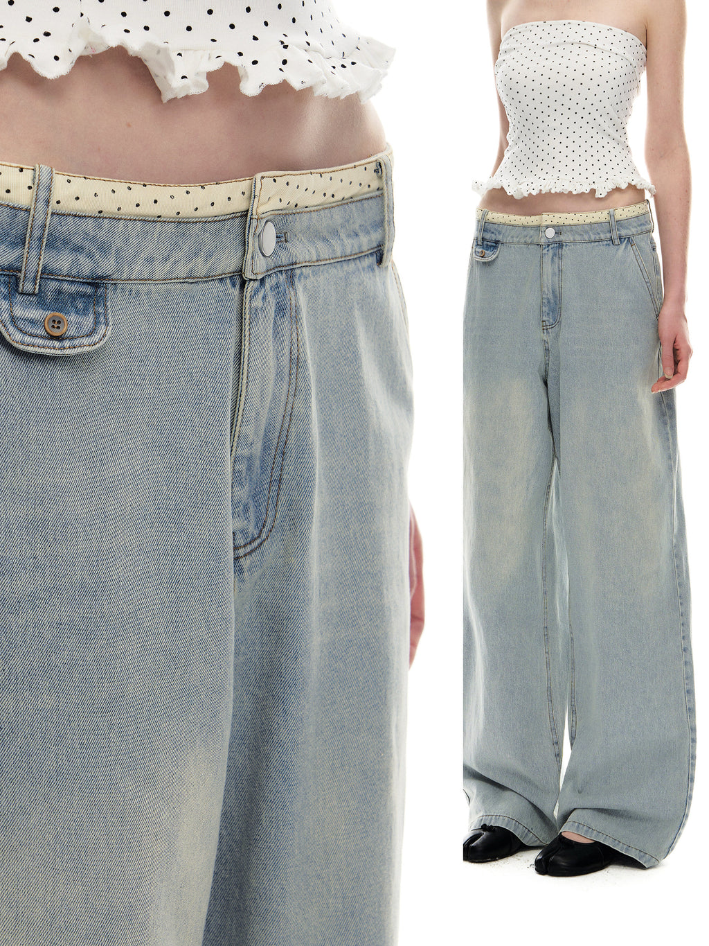 Romance Nanci Contrast Waist Low-Rise Straight Jeans