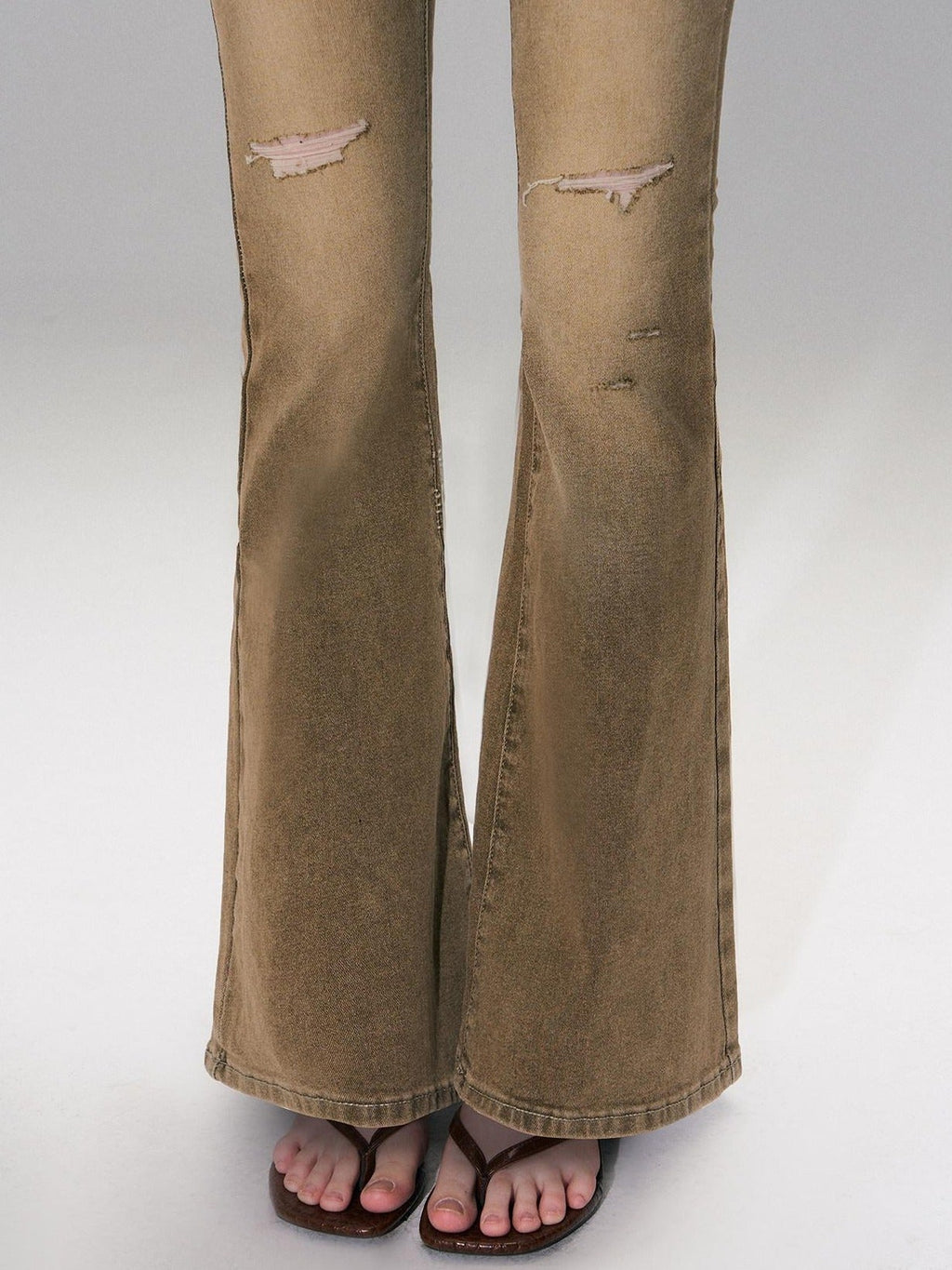 Brown Washed Low Rise Ripped Sexy Slim Fit Cotton Slight Stretch Womens Jeans