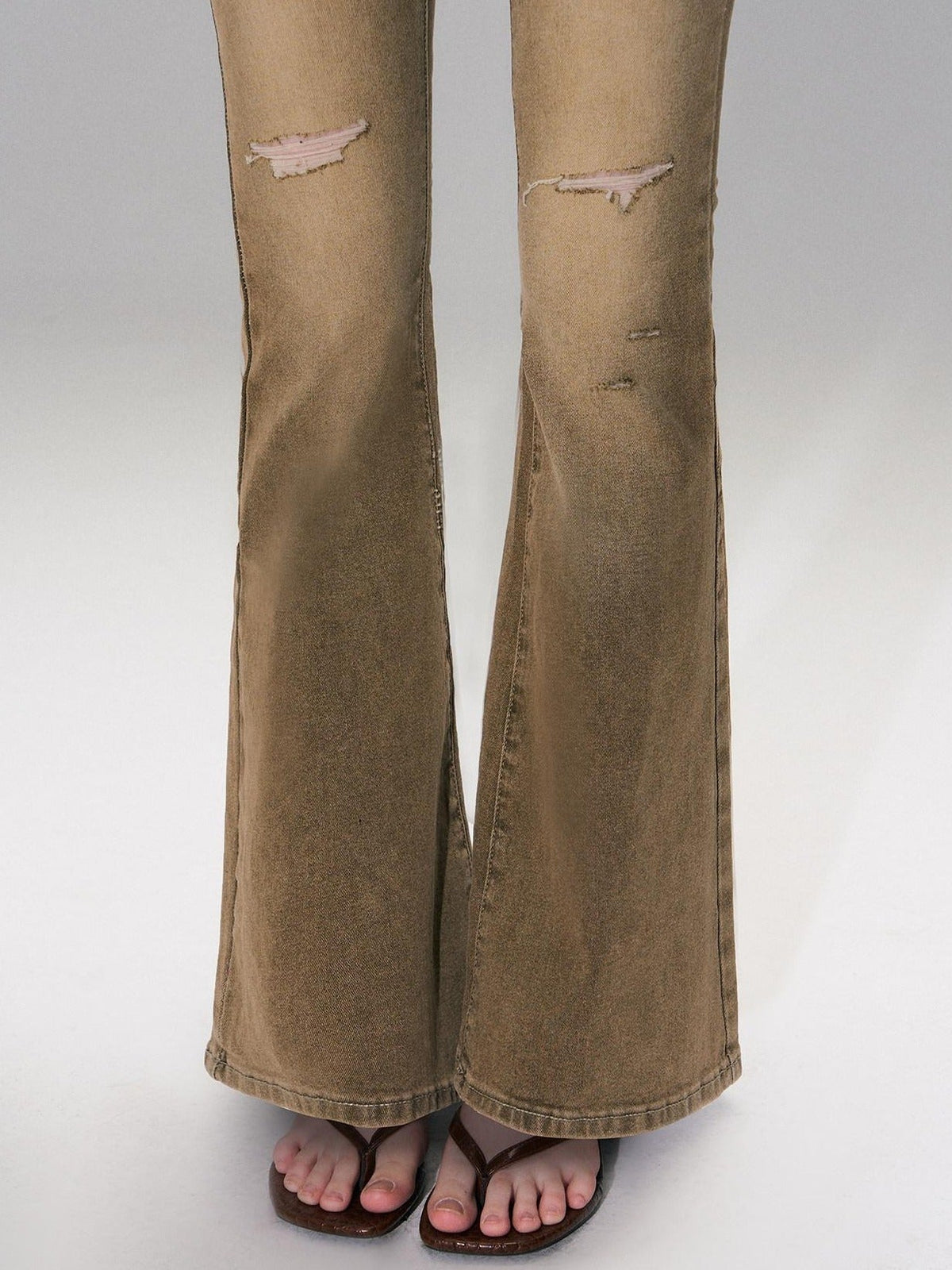 Brown Washed Low Rise Ripped Sexy Slim Fit Cotton Slight Stretch Womens Jeans
