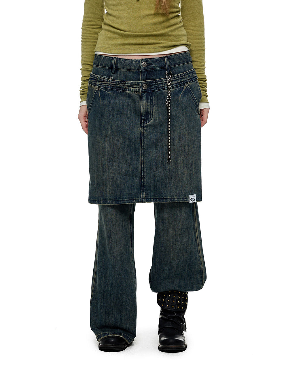 Layered Illusion Retro Denim Pants