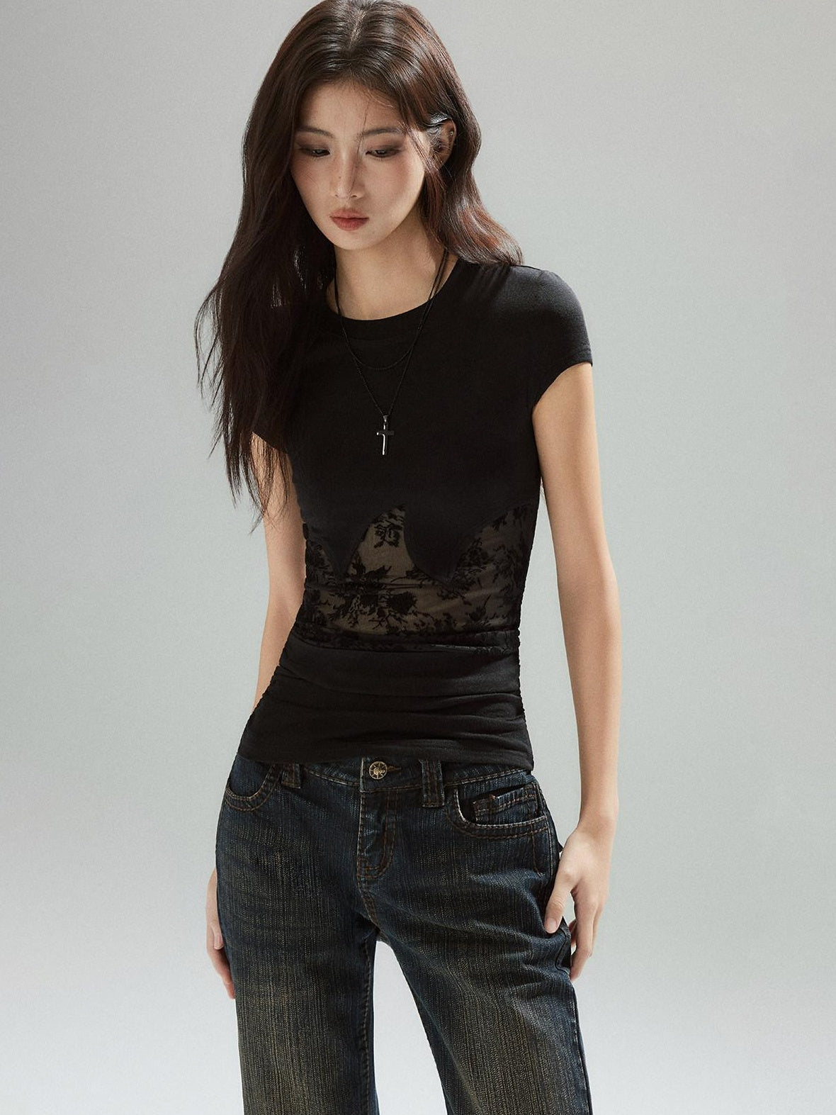 Lyocell Slim Street Patchwork For Women Round Neck Short Sleeve T-Shirts
