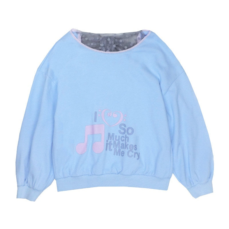 Pure Cotton Relaxed Fit Asymmetric Neck Pullover Women Light Blue Sweatshirt