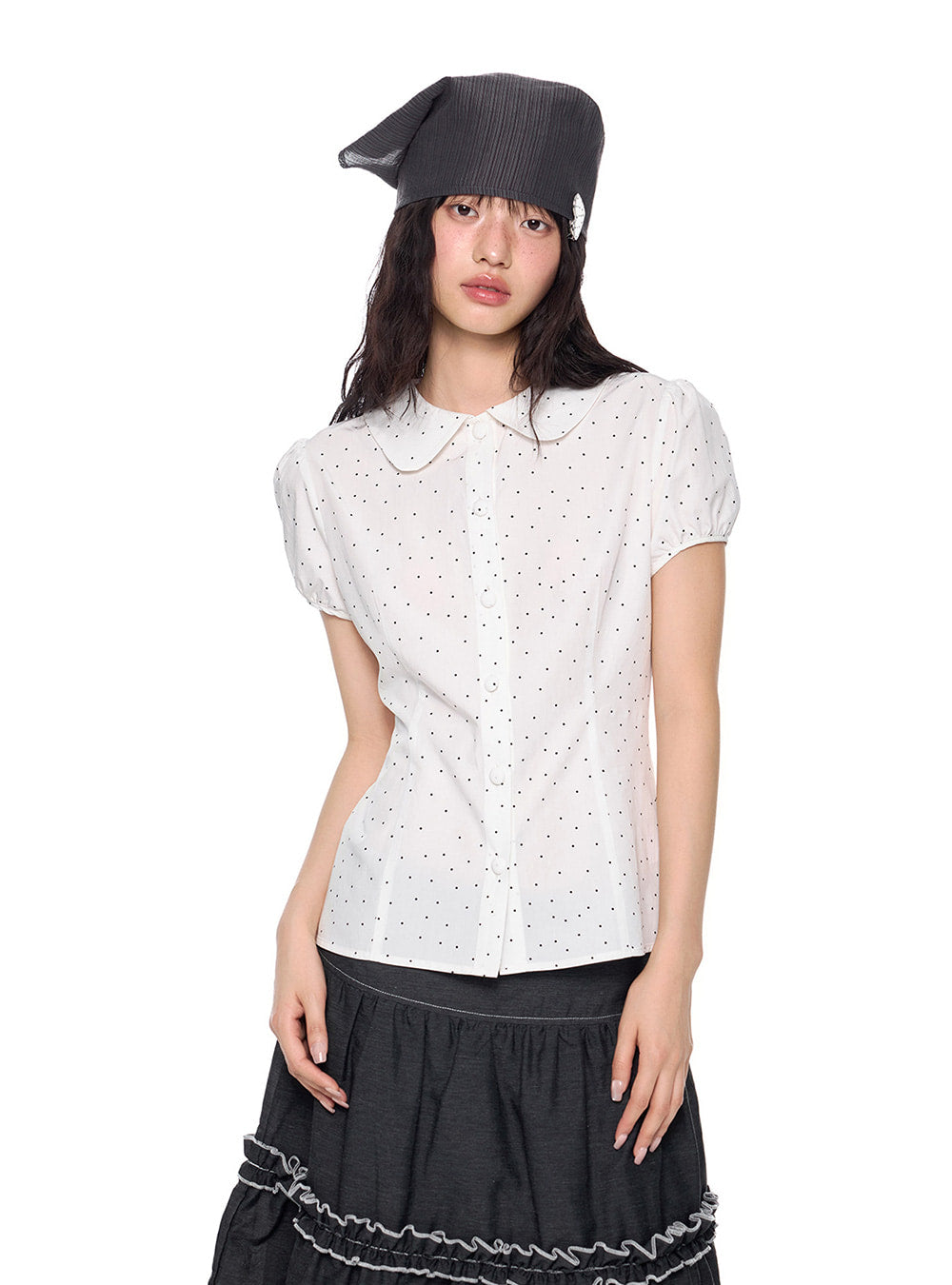 Tiny Dot Doll Collar Shirt Top