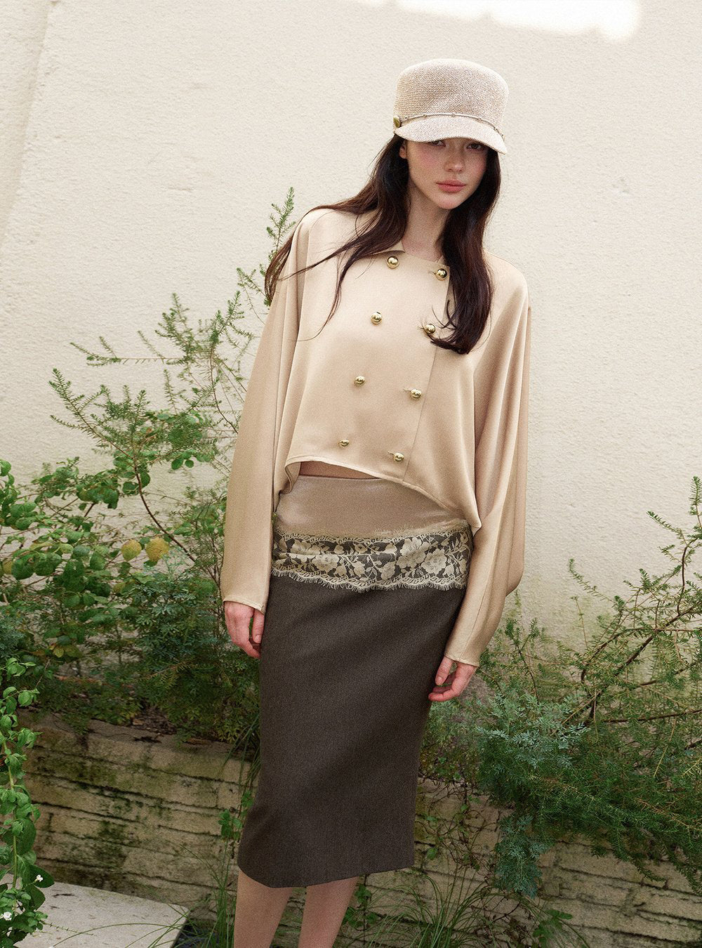 Champagne Satin Batwing Top